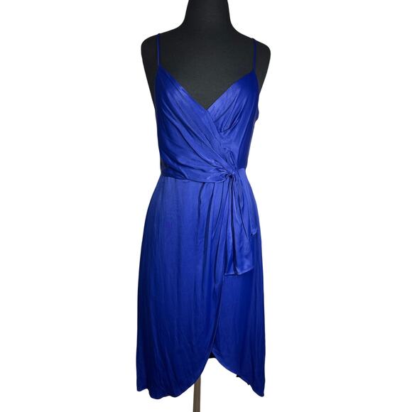 Anthropologie Dresses & Skirts - By Anthropologie Giverny Slip Midi Wrap Dress Blue Size 0 Petite Silky Satin
